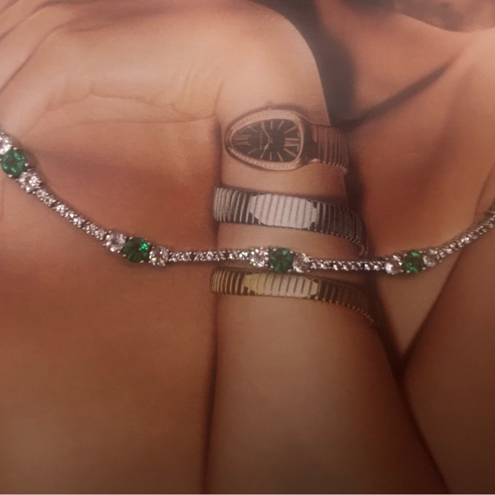 Lab-Created Emerald and White Topaz Bracelet 
Stamped 925 - Picture 2 of 10